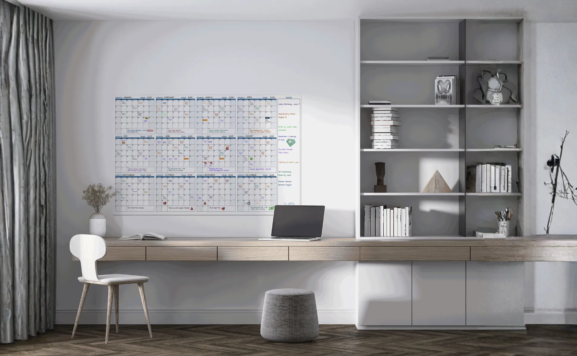 The Masterroute large dry erase wall calendar in a modern home office